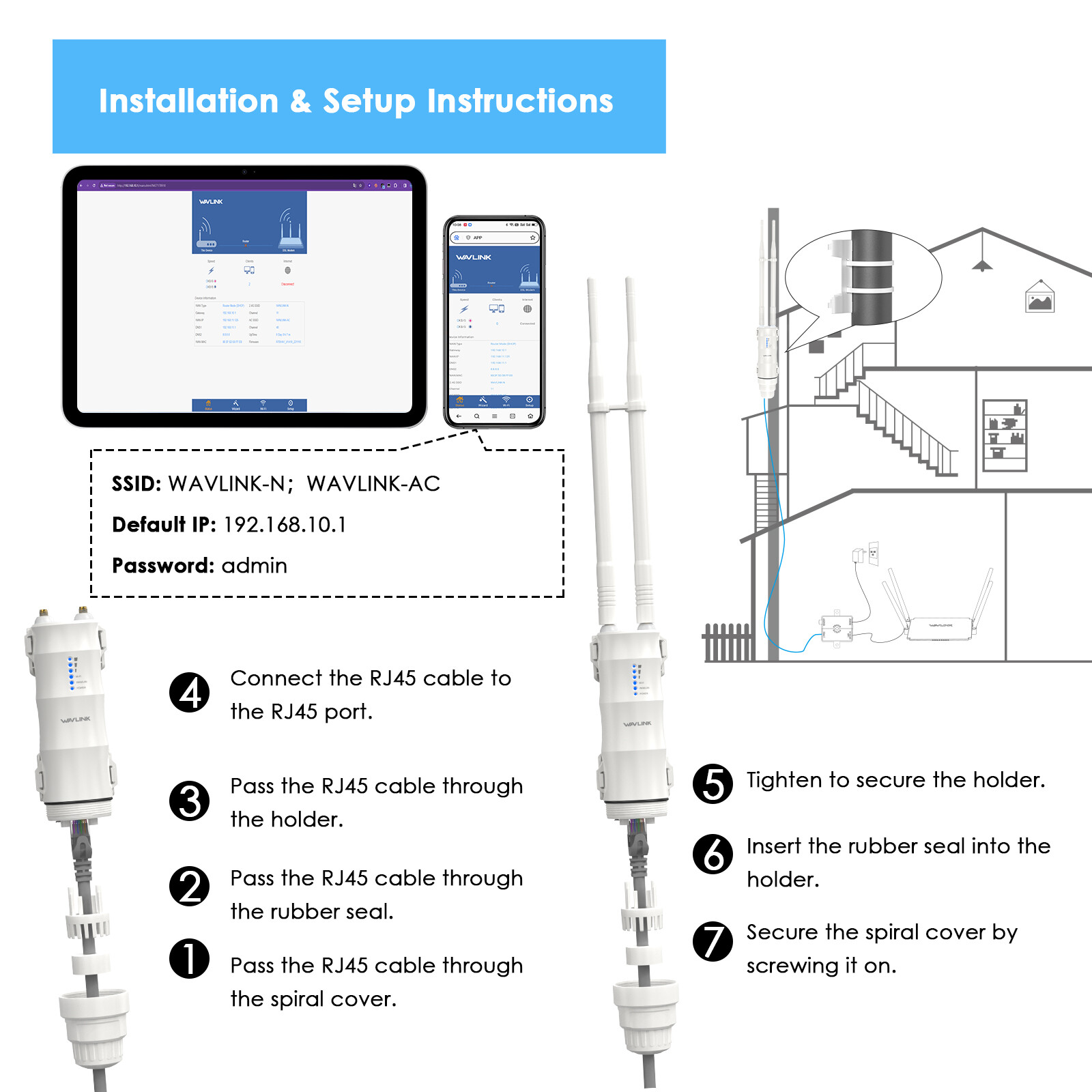 Long Range Outdoor WiFi Extender N300/AC1200 WiFi Repeater Signal Booster Router