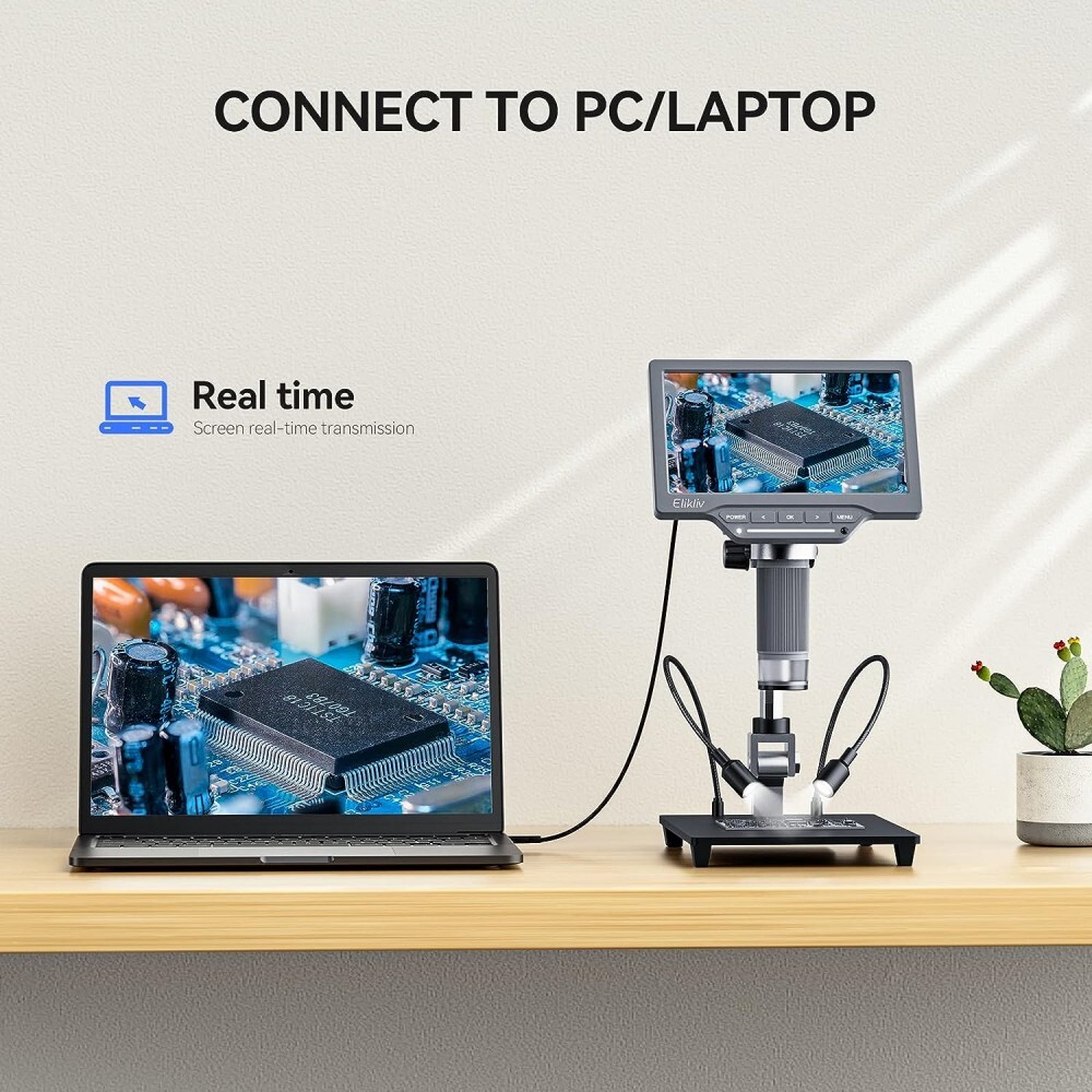 Elikliv 7" IPS Digital Microscope 1200X 12MP Full Coin View Magnifier EDM201 SE