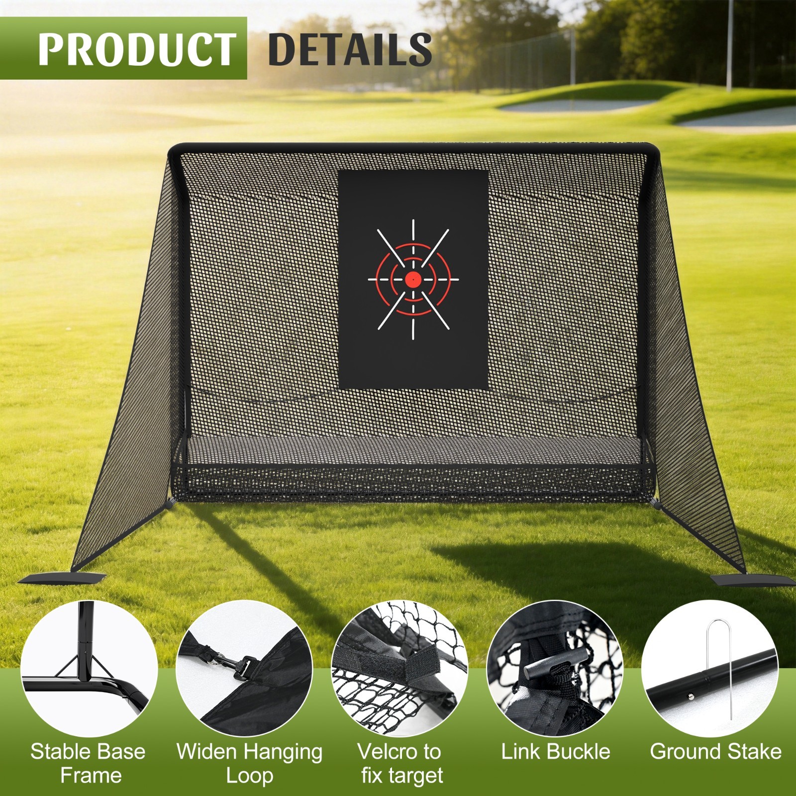 10x7.5 ft Golf Practice Hitting Net with Frame, Netting, Target and Accessories