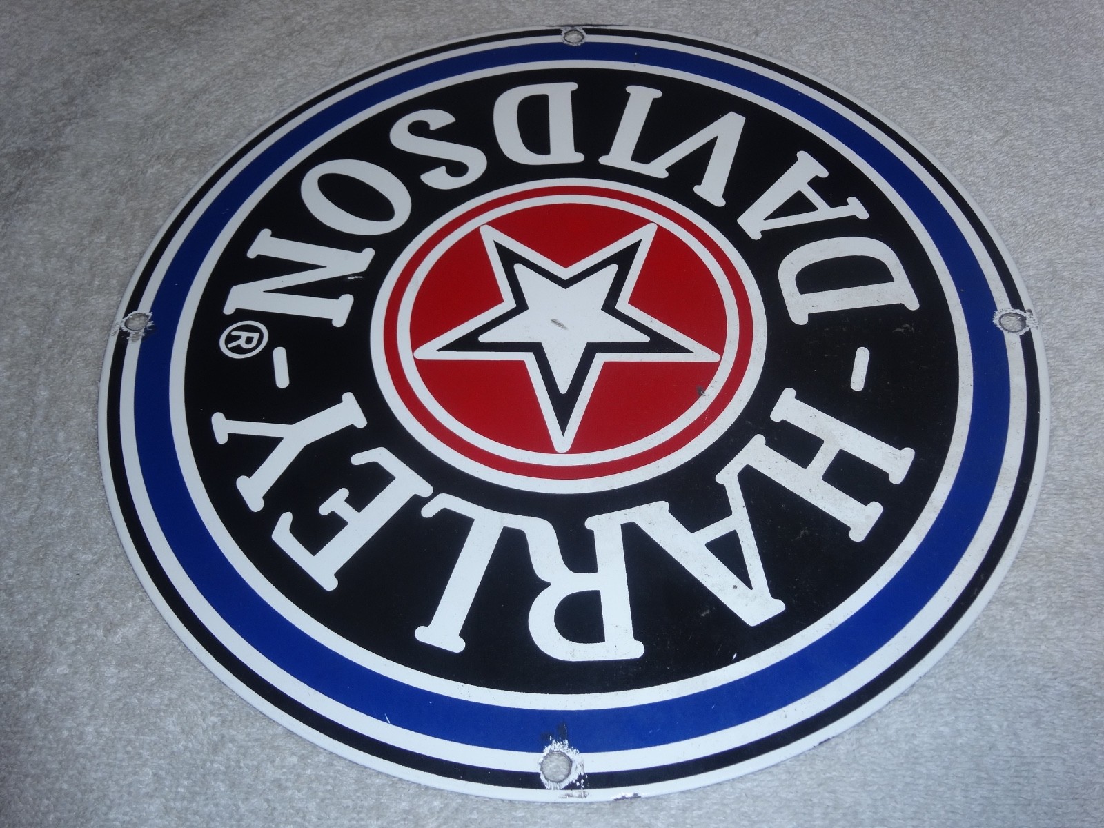 VINTAGE HARLEY DAVIDSON MOTORCYCLE 11 1/4" PORCELAIN METAL GASOLINE OIL HOG SIGN