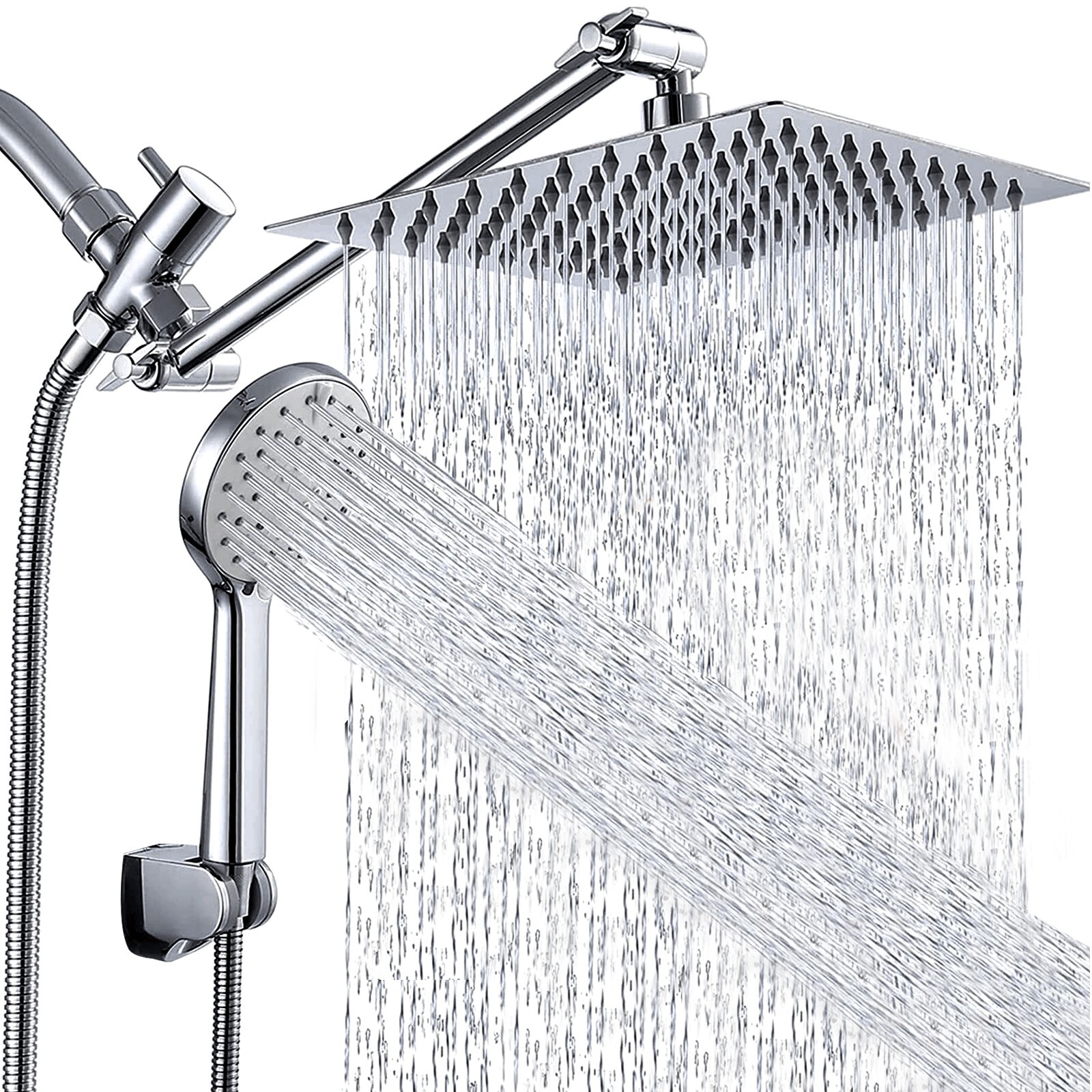Chrome 8"Rain Shower Head with Handheld Spray Combo High Pressure Adjustable Arm