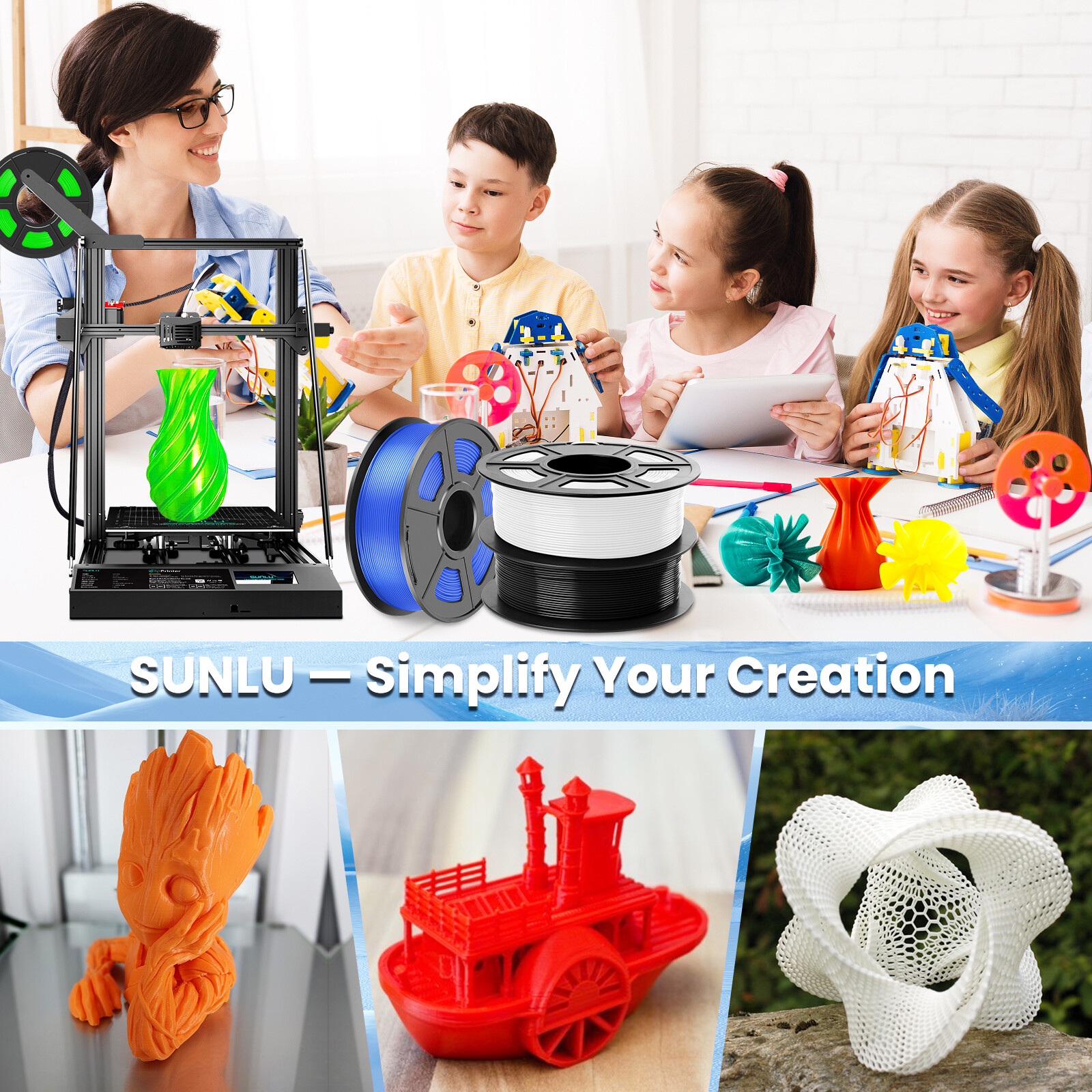 SUNLU 10×1KG 1.75MM PETG Filament High toughness 3D Printer Consumables