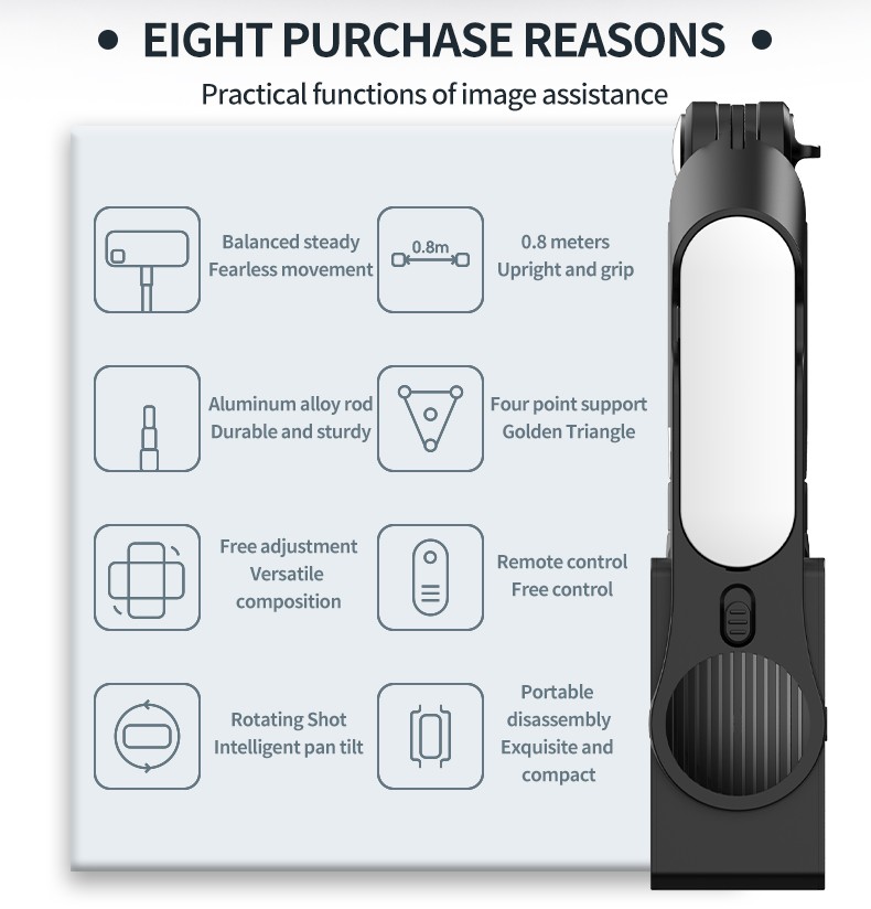 TOALLIN Mobile Phone Gimbal Stabilizer,Foldable Selfie Stick,Fill Light,w/Remote