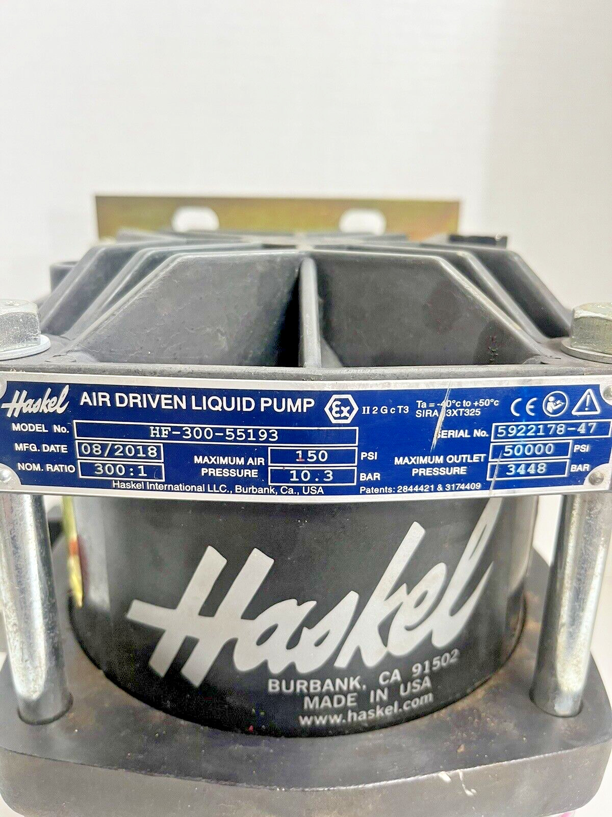HASKEL AIR DRIVEN FLUID PUMP HF-300 50,000 PSI