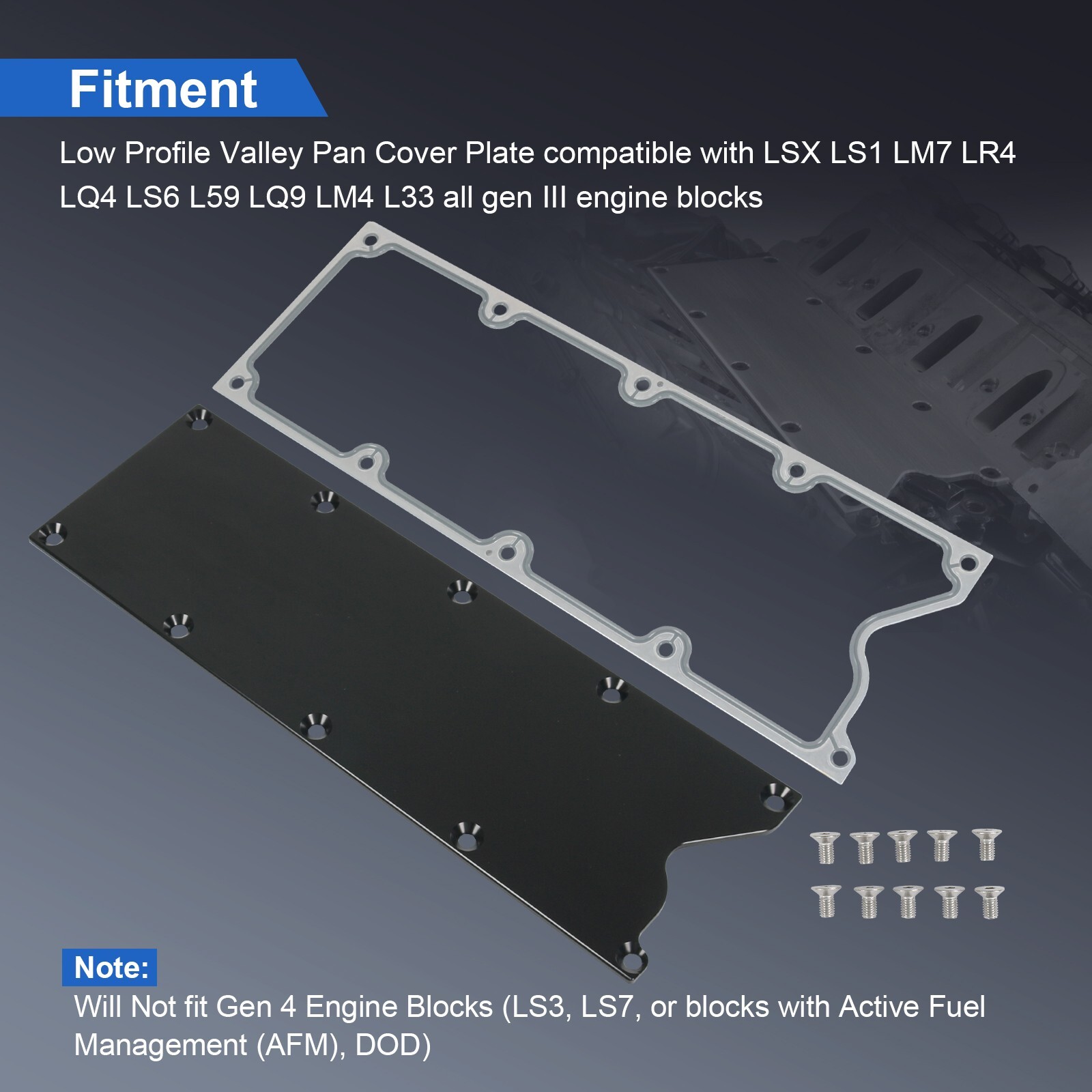 LS Gen 3 Low Profile Valley Pan Cover Plate w/ Gasket and Seals For LSX LS1 LM7