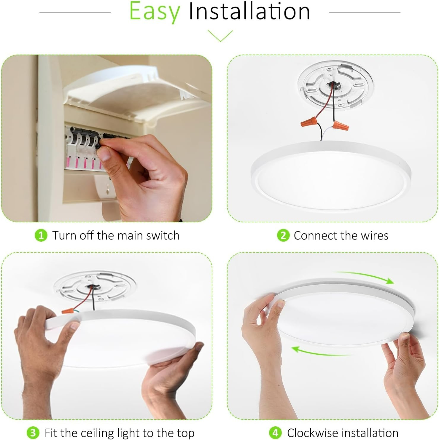 4 Pack 24W LED Flush Mount Ceiling Light Ultra Thin Round White 3000k/4000/6500K