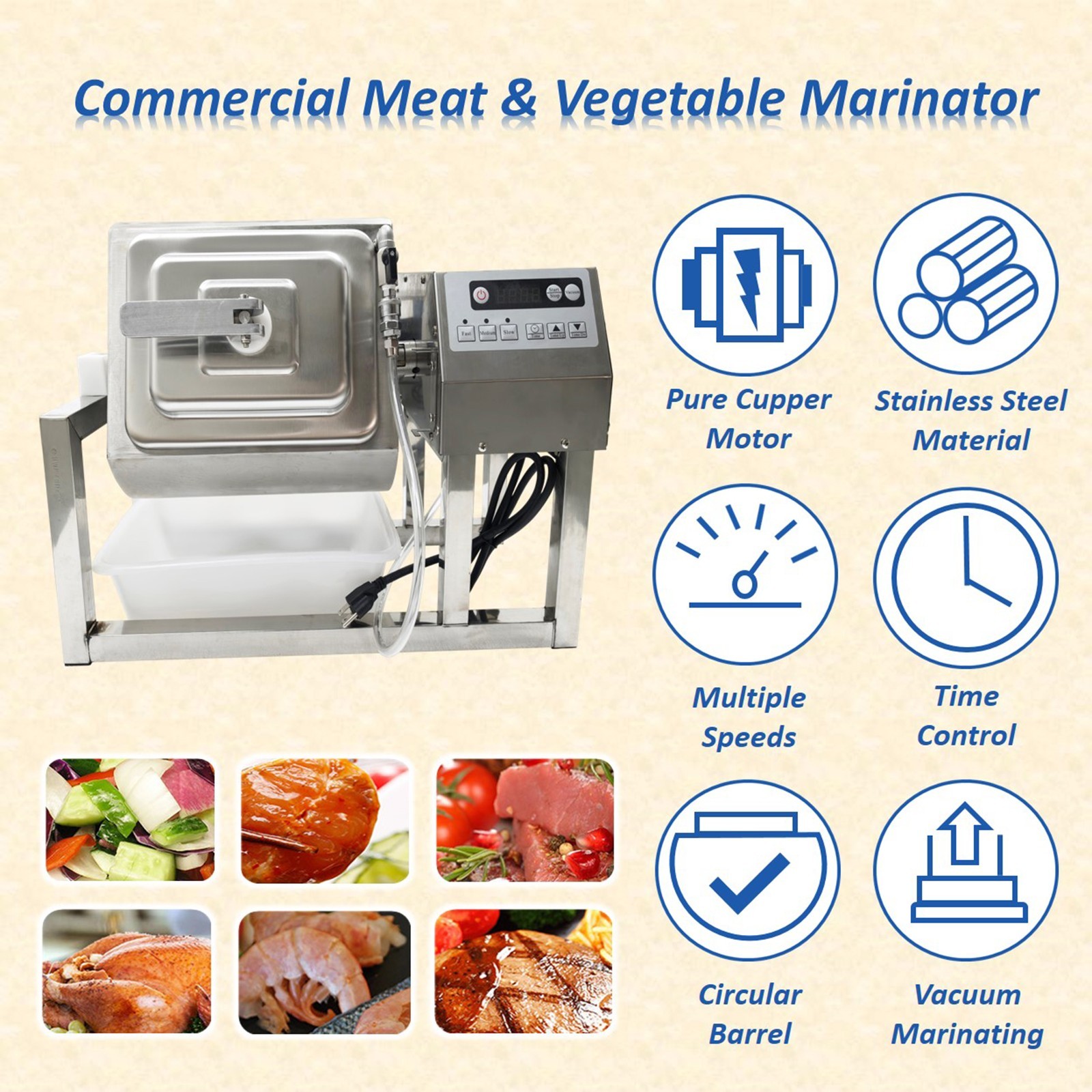 15L Electric Food Marinator Circular Rotatable Marinating Machine Vacuum Meat Tu
