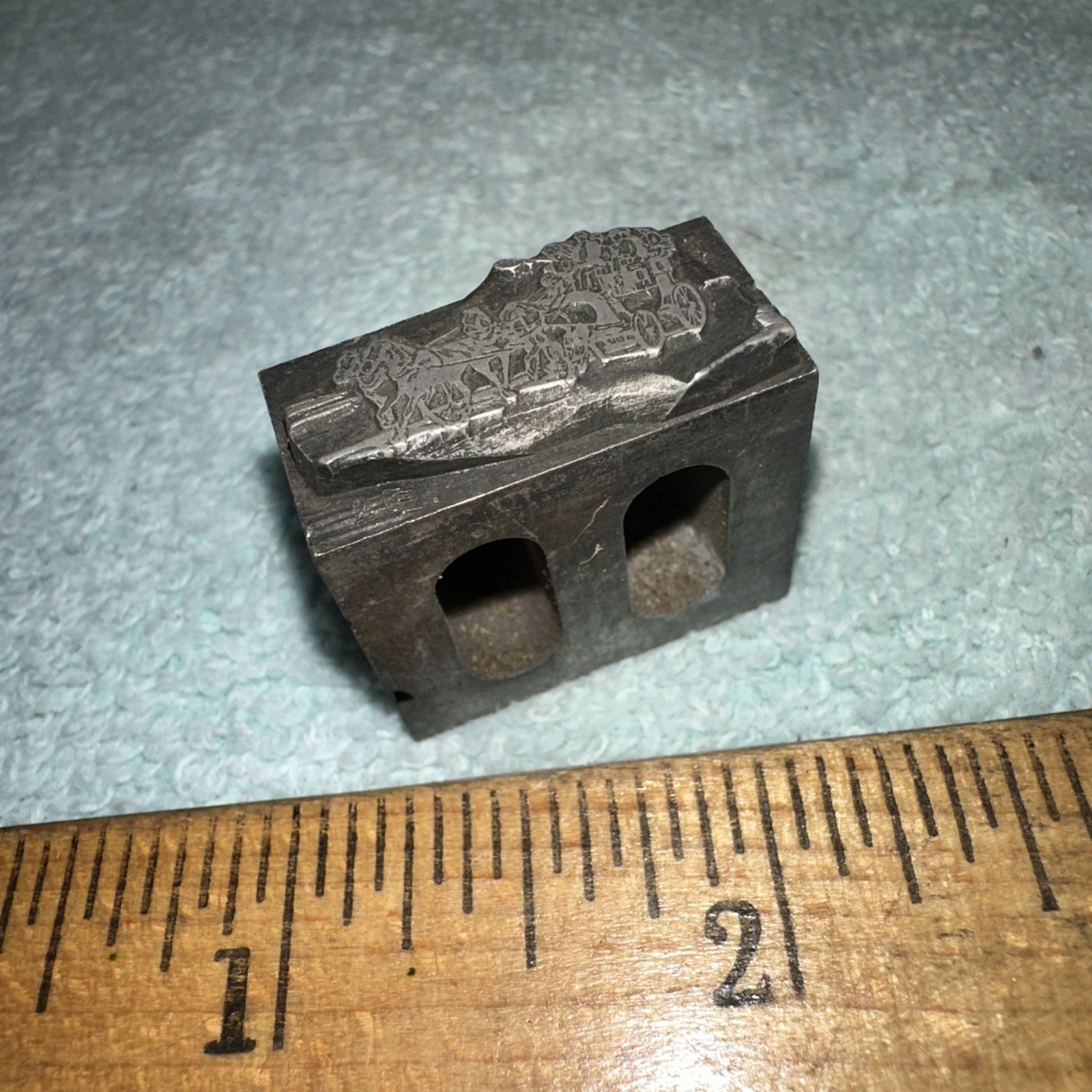 Printing Block “ People on Stagecoach “ Lead Face Nice Details!