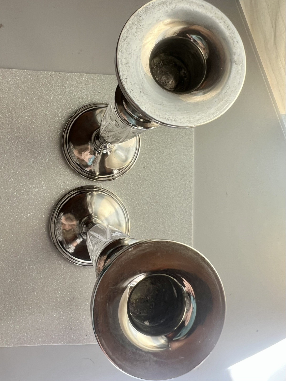 Antique Rare Hallmarked Sterling Silver Cement Filled Candlesticks Cut Glass