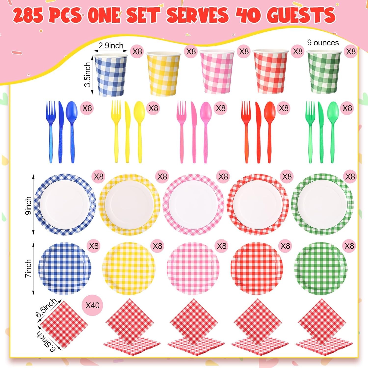 All-in-One Disposable Dinnerware Kit for 40 - Gingham Party Essentials