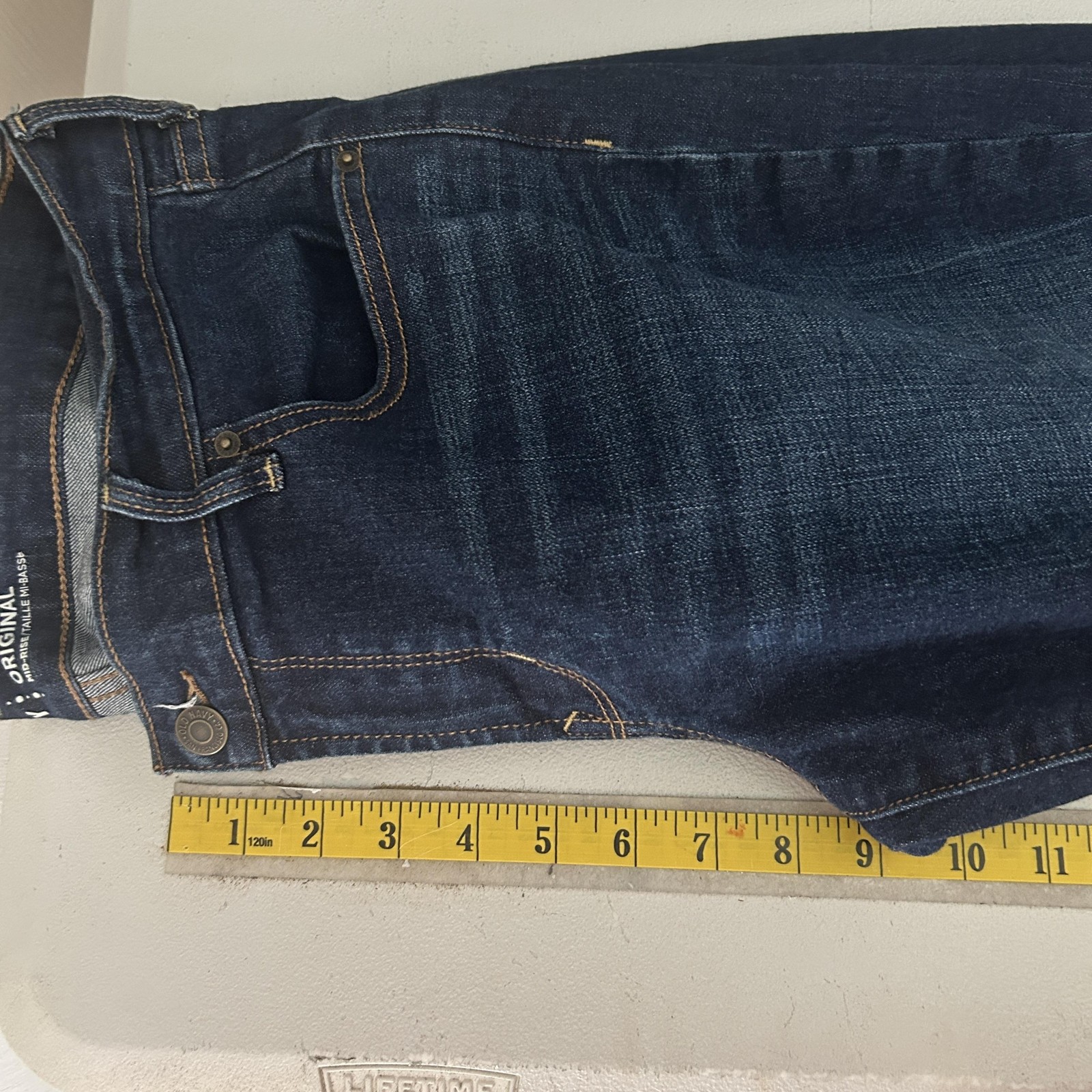 Old Navy Original Straight Jeans Womens 12 Blue Dark Wash Mid Rise Stretch