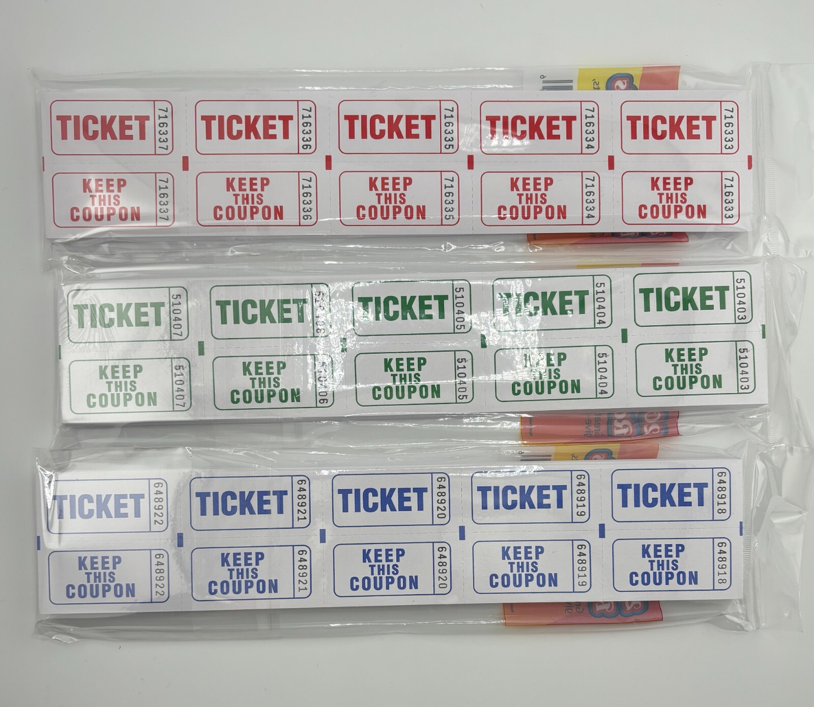 200 Raffle Tickets Flat 50 50 Double sided Split Carnival Festival Event SEALED