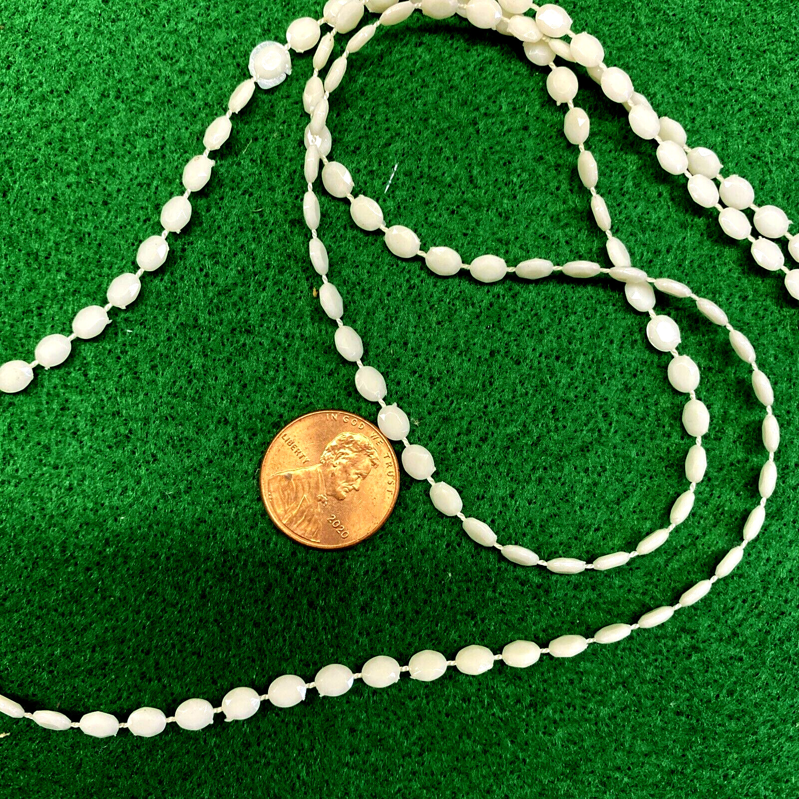 4mm Plastic Opaque Off White Flat Fused Beads - 5yds - Vintage