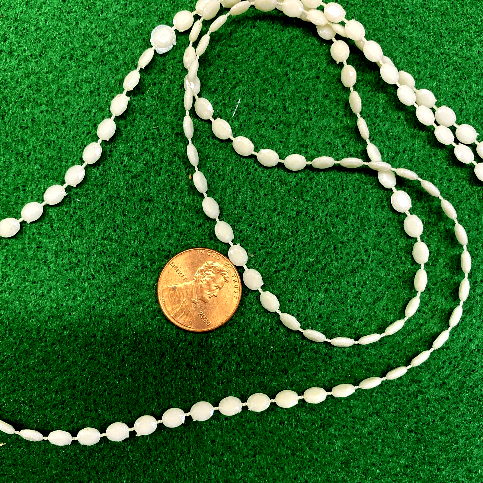 4mm Plastic Opaque Off White Flat Fused Beads - 5yds - Vintage