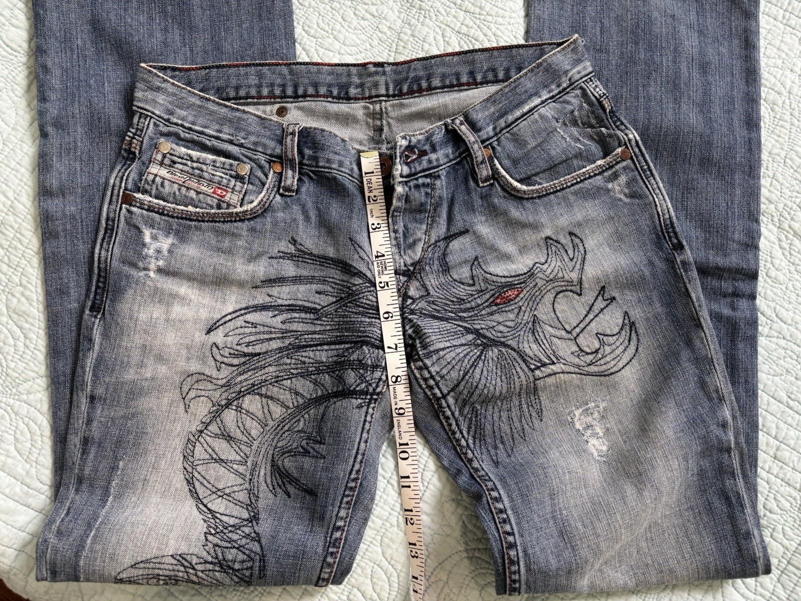 Vintage 90’s/Y2K Diesel Embroidered Dragon Low Rise Button-Fly Jeans - Rare!