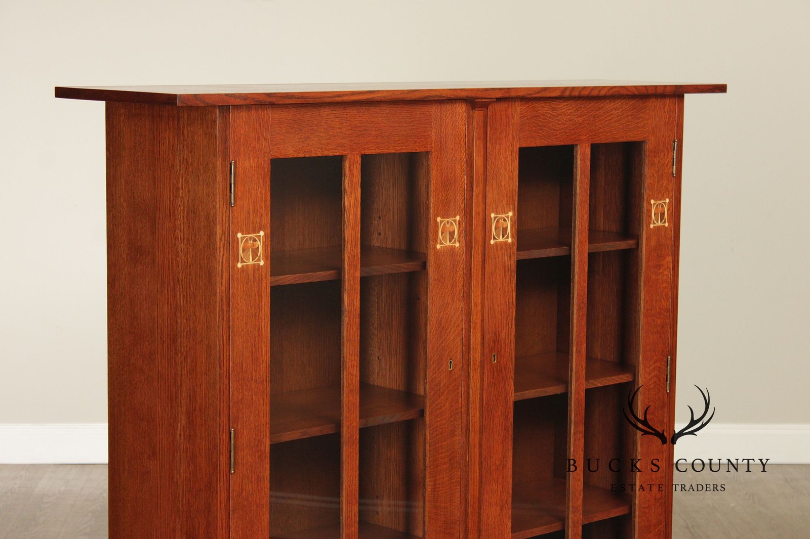 Oak Two Door Bookcase Harvey Ellis Inlaid Oak 2 Door Bookcase