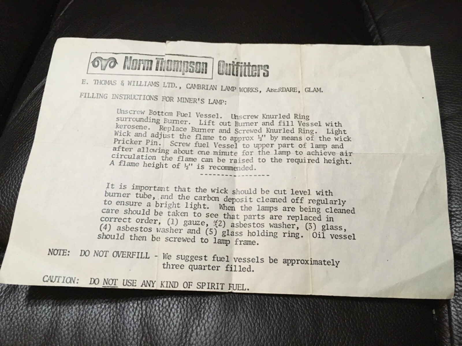 E. Thomas & Williams Ltd. Cambrian Brass Miners Lamp, Schedule B, type Aberdare