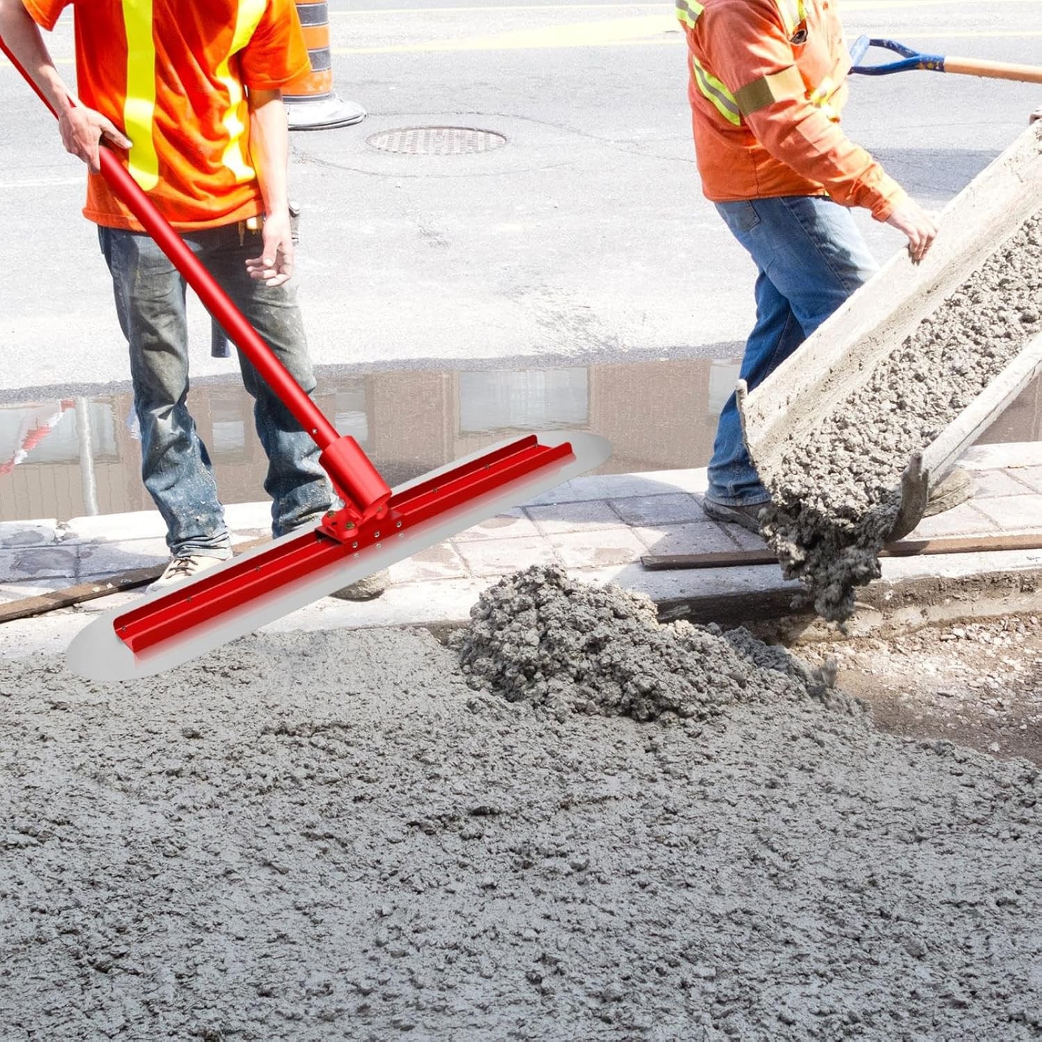 48''x12'' Bull Float Concrete Tool w/Round End Concrete Trowel w/4 Handle,Smooth