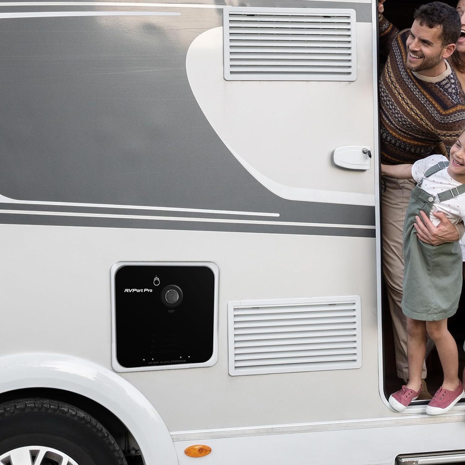 RVPart Pro RV Tankless Water Heater Propane with 15 x 15 in Black Door 12V USED