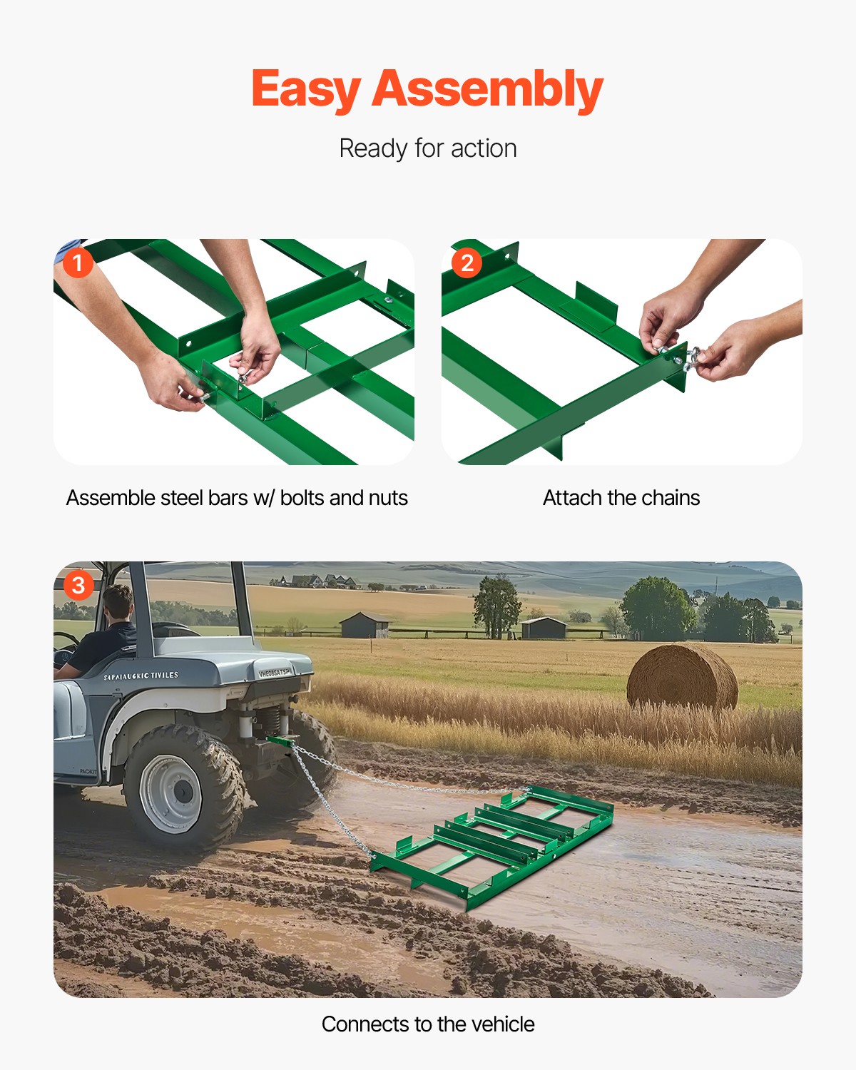 VEVOR Drag Harrow 4 ft Heavy Duty Tow Behind Drag Harrow Driveway Grader Rake