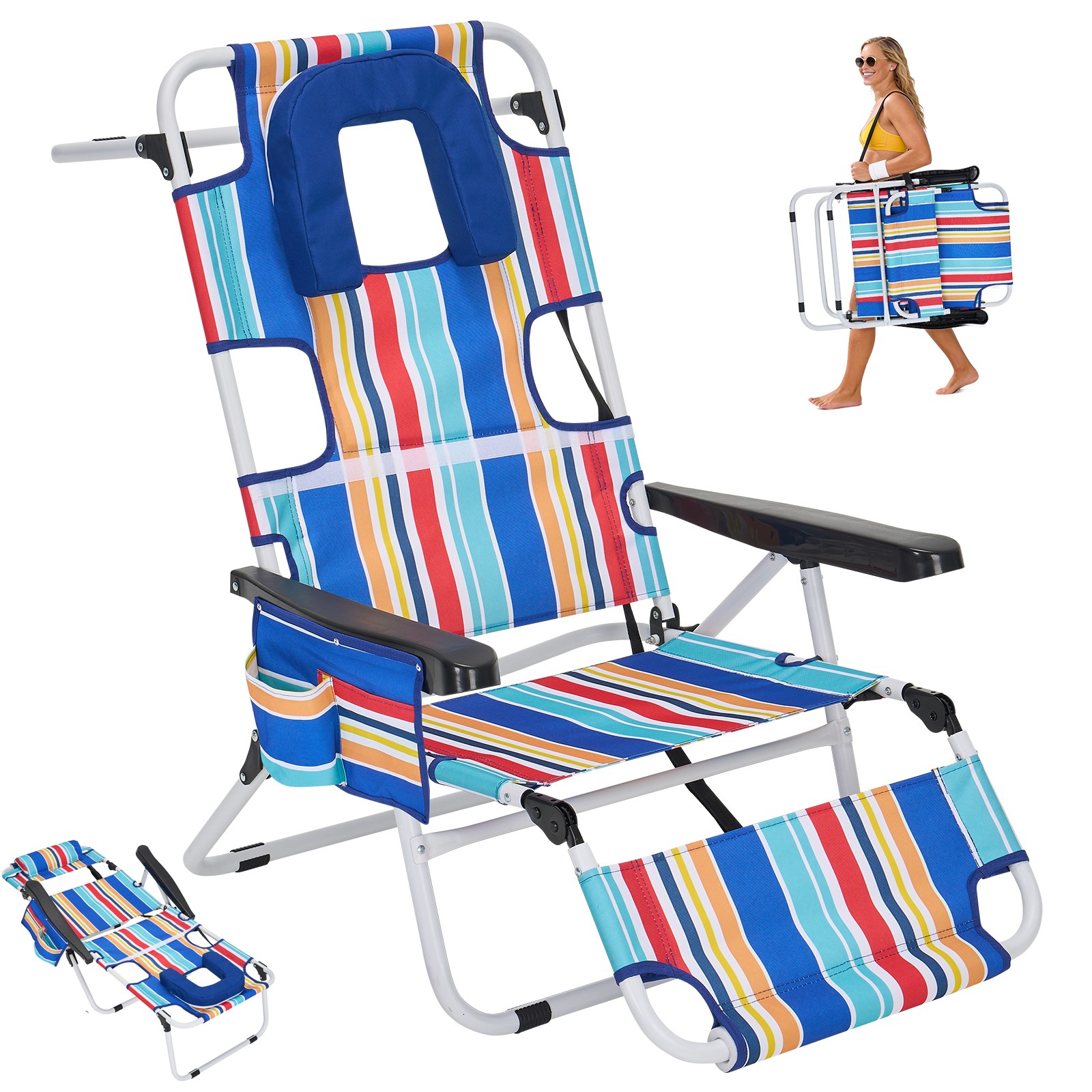 SLSY Tanning Chair with Face Hole 5-Levels Adjustable Reclining Poolside Lounger