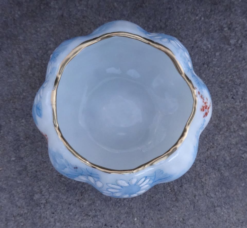 Pumpkin-Shaped Porcelain Open Salt Dip, Cellar, Dish w/Swirl on Base!