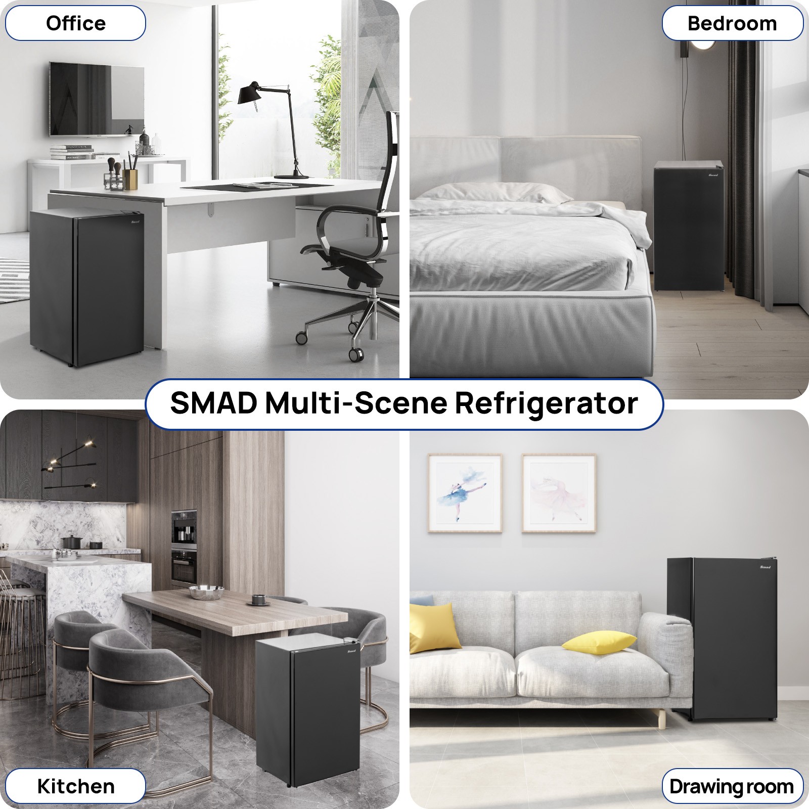 SMETA Mini Fridge 3.2 Cu.Ft, Single Door Small Refrigerator for Bedroom Black