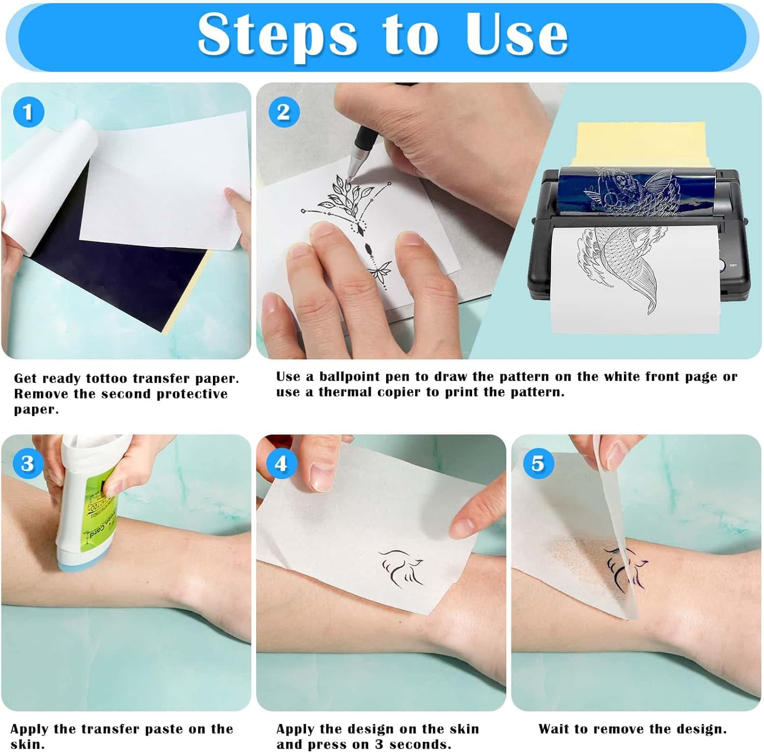 50 Sheets Tattoo Transfer Paper, Tattoo Stencil Paper for Tattooing, Transfer P