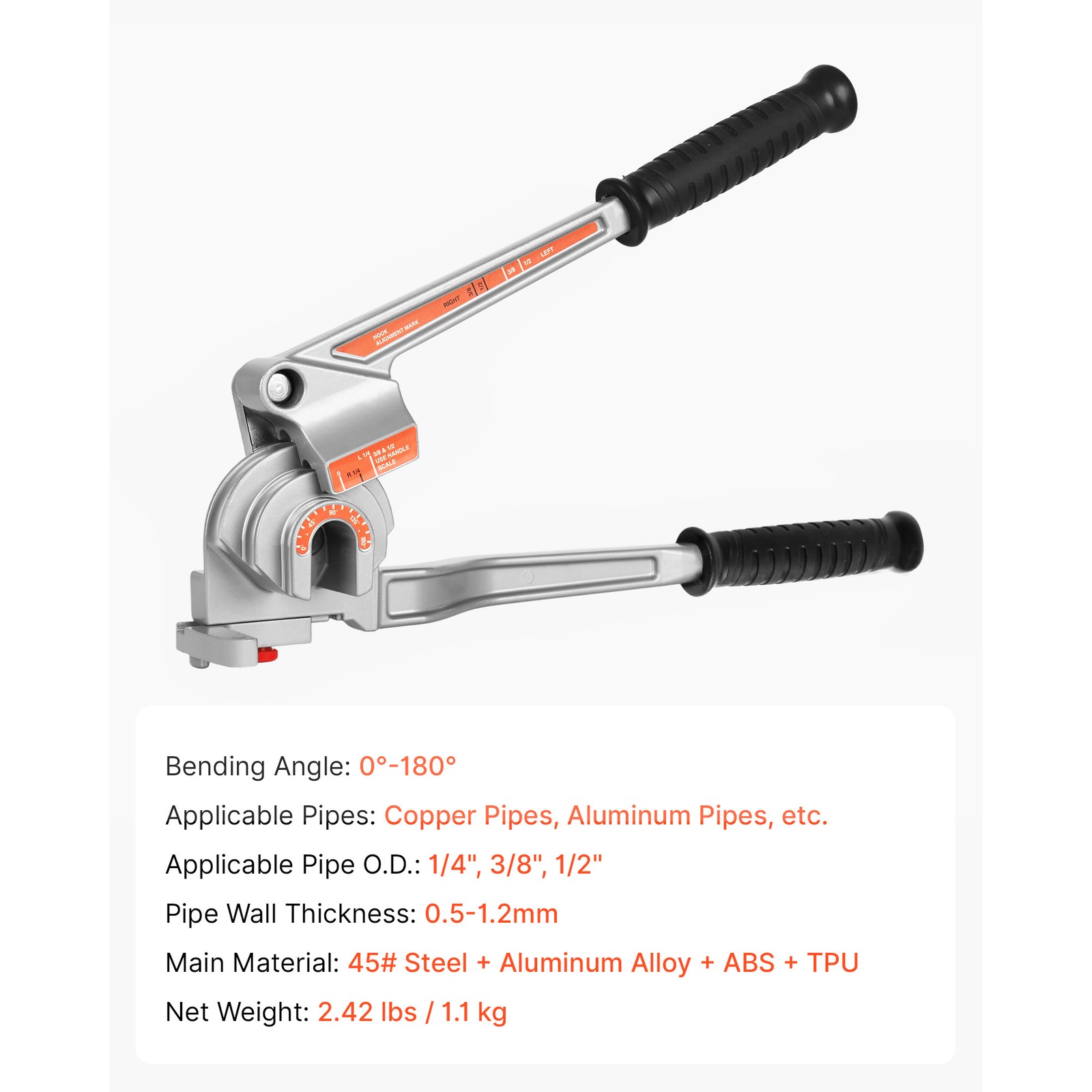 Uimoso 3-in-1 Lever Pipe Tube Bender for 1/4", 3/8", 1/2" O.D., 0-180° Angles