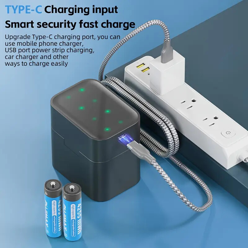 1.5V AA 8 Packs PUJIMAX 4255mWh Rechargeable Lithium Batteries with Fast Charger