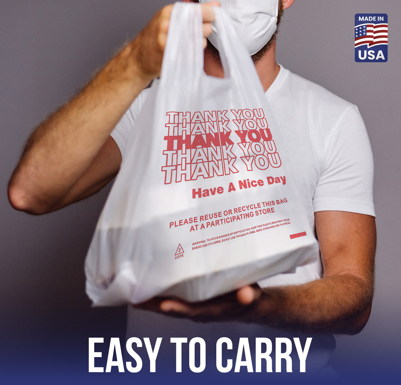 Thank You Plastic T-Shirt Bags 11.5x6.5x21 for Grocery Retail Shopping 100 pack