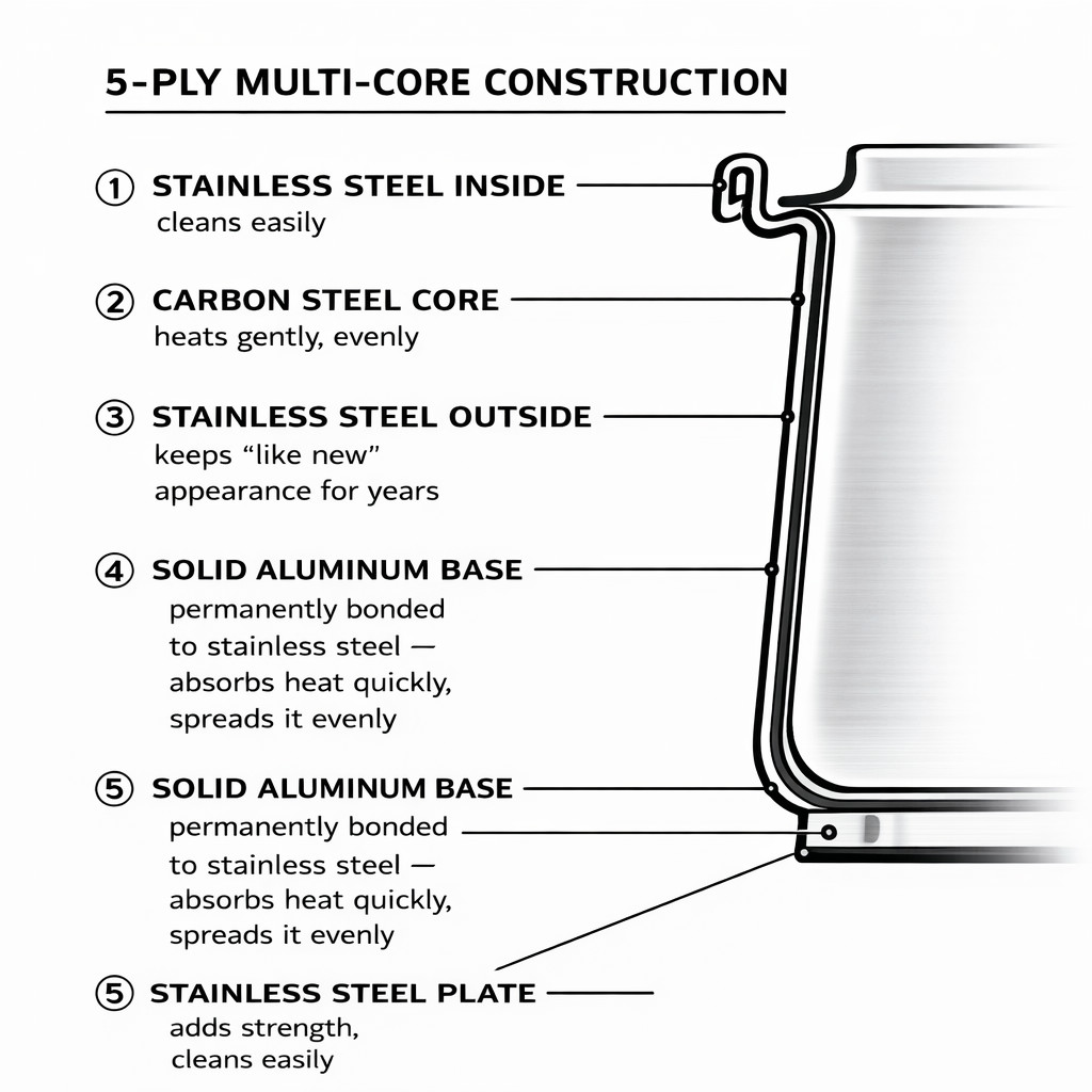Vintage Permanent 5PLY MULTI CORE STAINLESS STEEL USA Saucepan & Steamer Basket