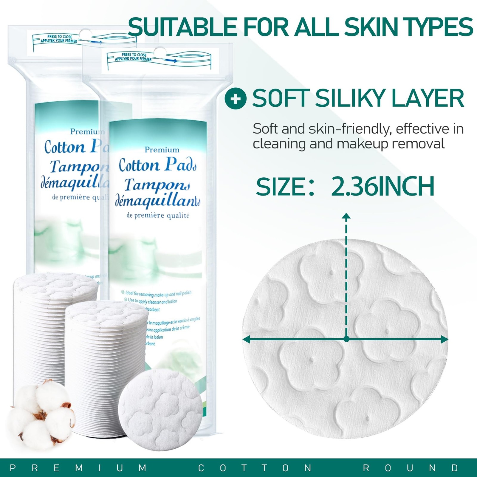 Premium Cotton Rounds for Face, 300 Count Makeup Remover Pads,100% Pure & Nat...