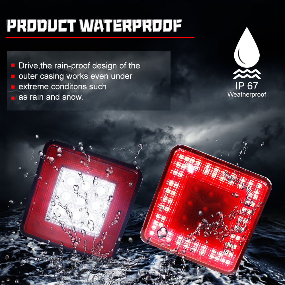 Red 80 LED Tow Hitch Red Driving Brake Lamp w/ White Backup Light 4 Way Fits 2"