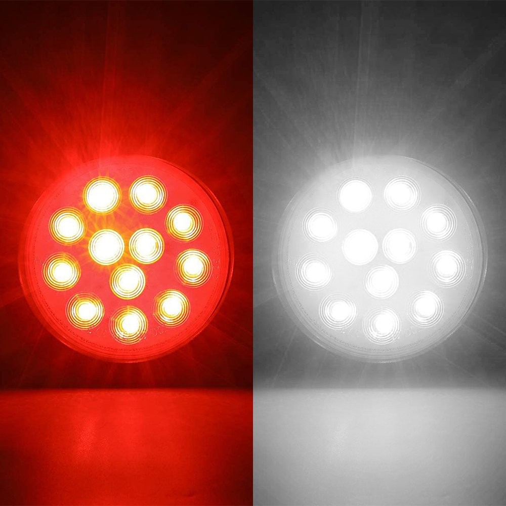 4"inch Round Red 12-LED Truck Trailer Stop Turn Tail Brake Lights Waterproof 12V