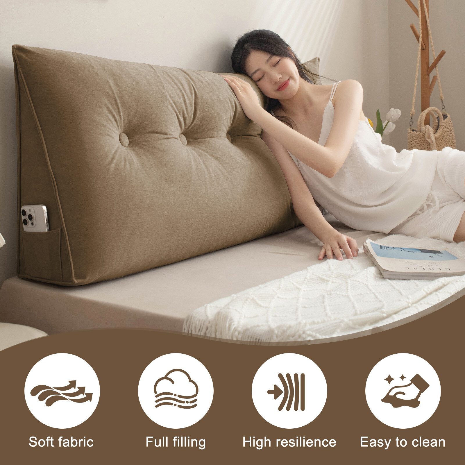 Triangle Headboard Pillow Soft Chenille Bed Wedge Lumbar Support Reading Cushion