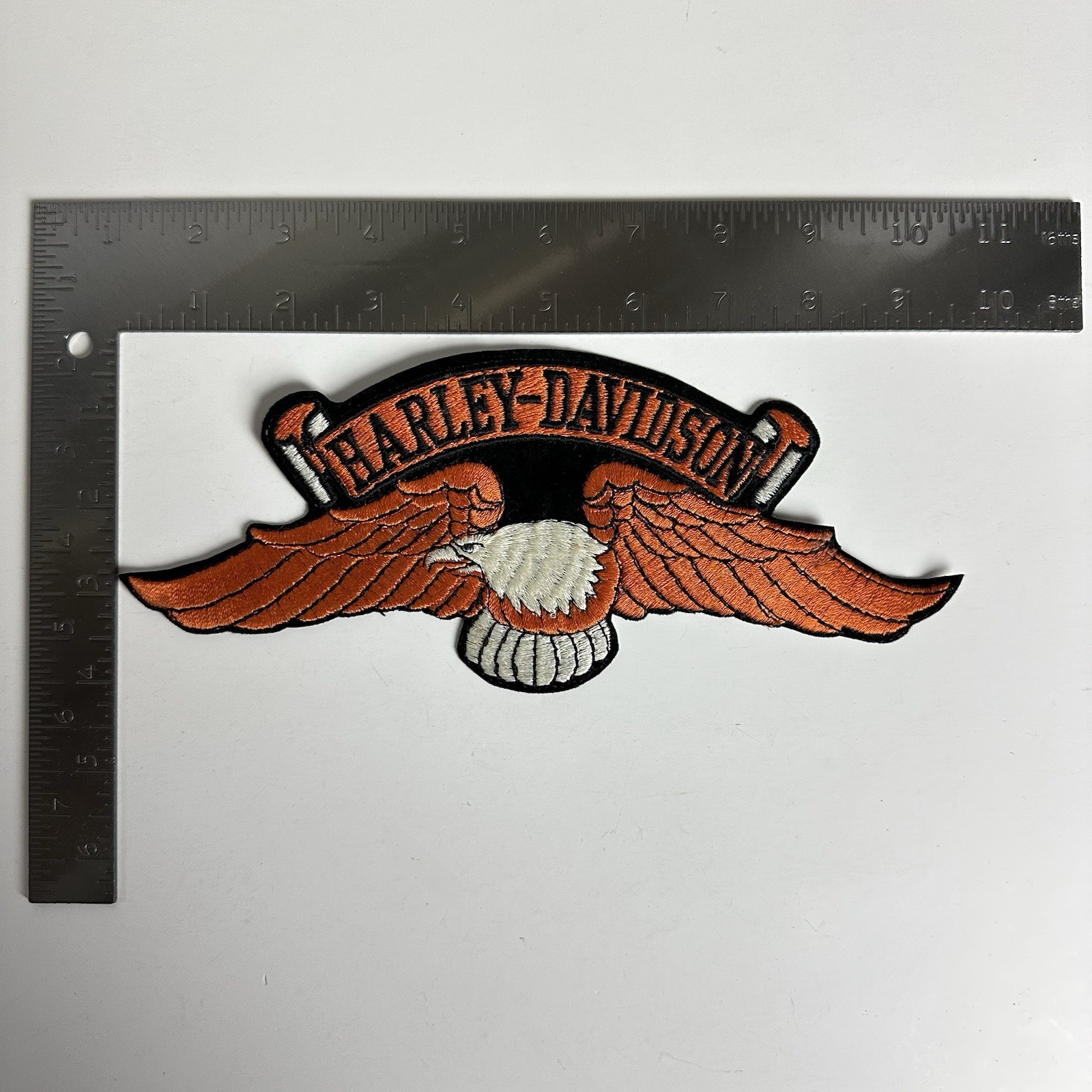 Vintage Harley-Davidson Emblem Orange Eagle Wings Logo Embroidered Back Patch