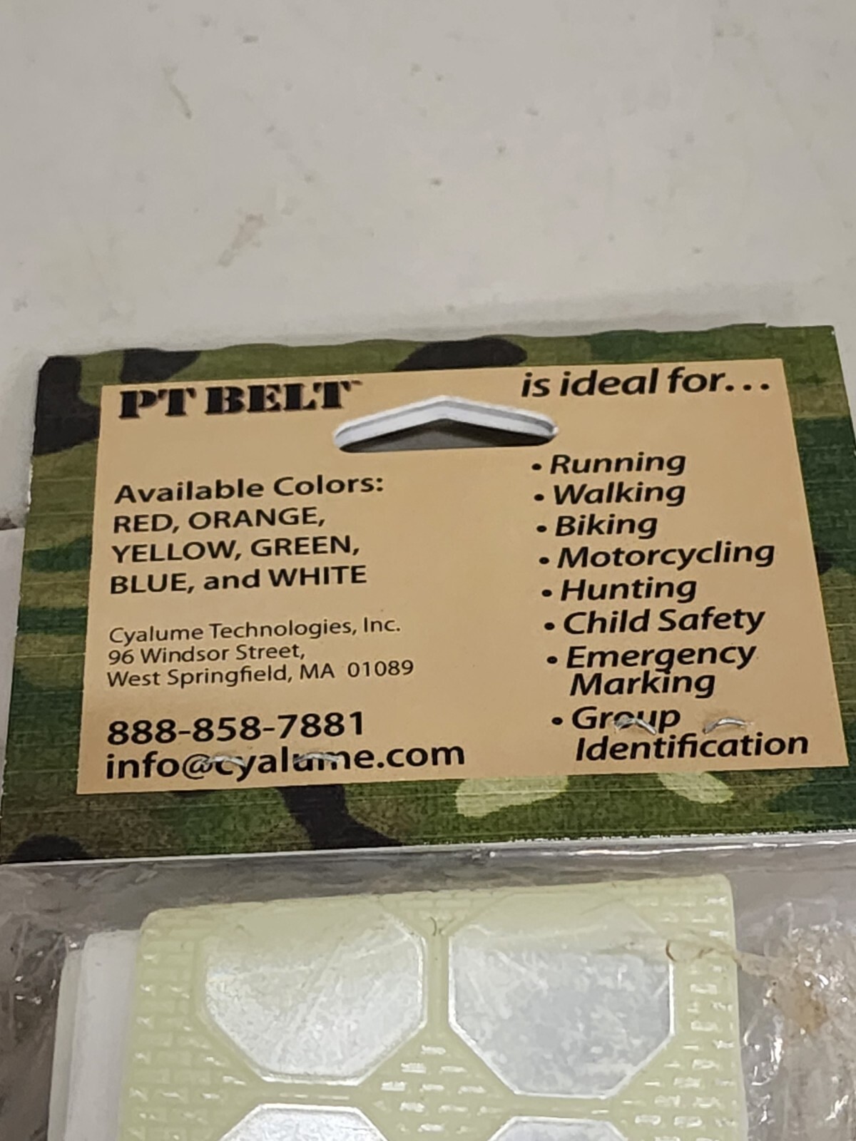 PT BELT CYALUME TECHNOLOGIES Reflective Belt White Polymer 9-3012509 54"