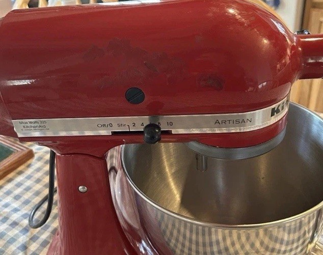 KitchenAid Artisan Red Standalone Mixer Stainless Steel Bowl Whisk Dough Hook .