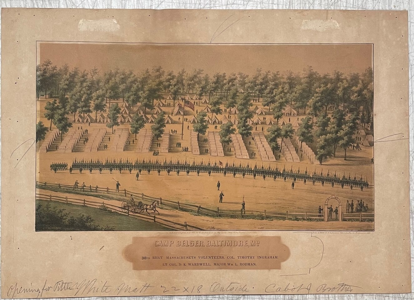 Antique 1862 CAMP BELGER CIVIL WAR Encampment SACHSE Lithograph - Currier School