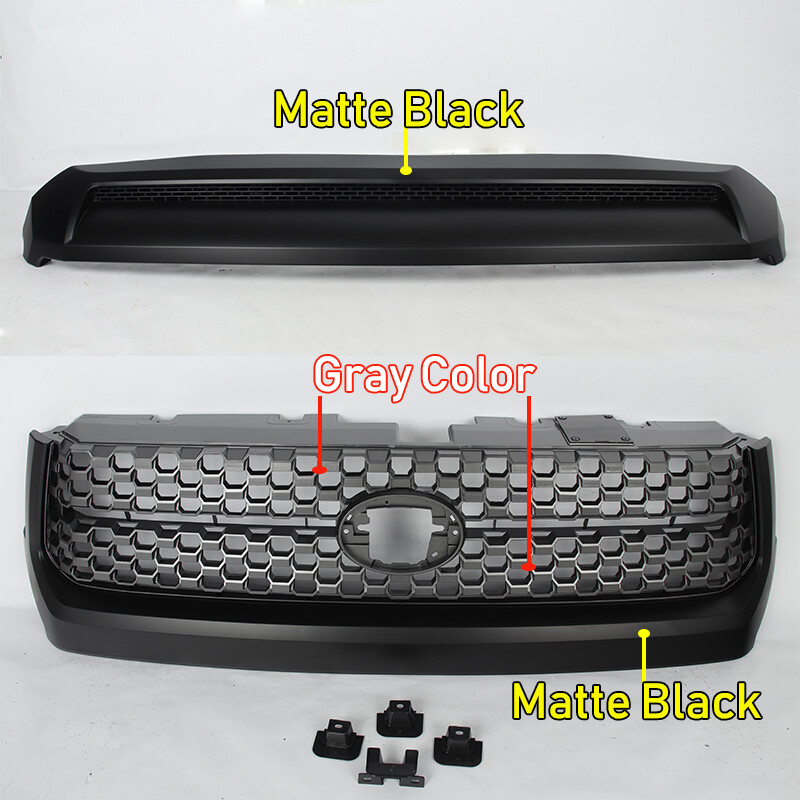 For 2014-2021 Toyota Tundra Matte Black Front Grille & Hood Bulge Molding Set