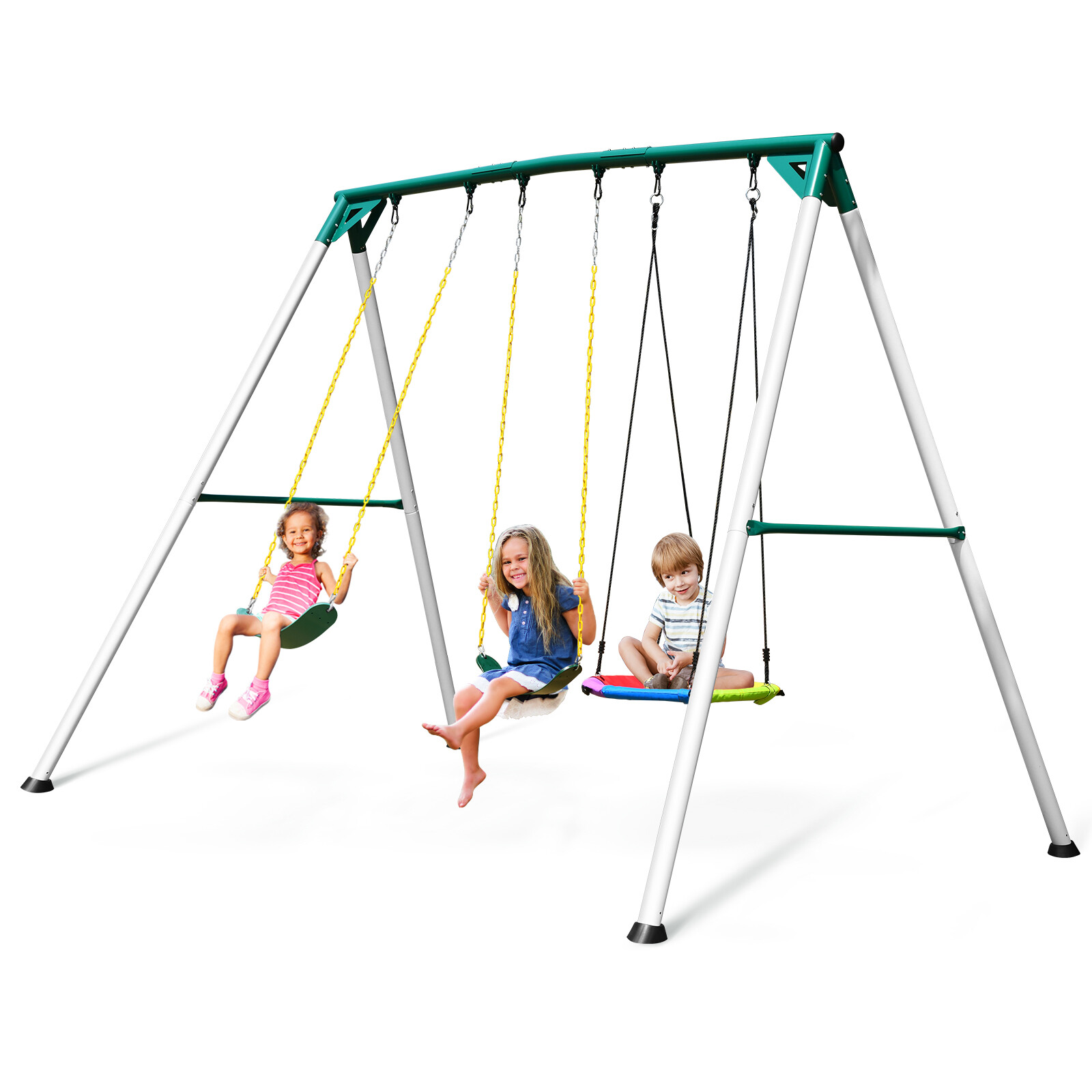 700 LBs Heavy Duty Swing Set 9.5ft Frame Weatherproof Kids & Adult With 3 Swings