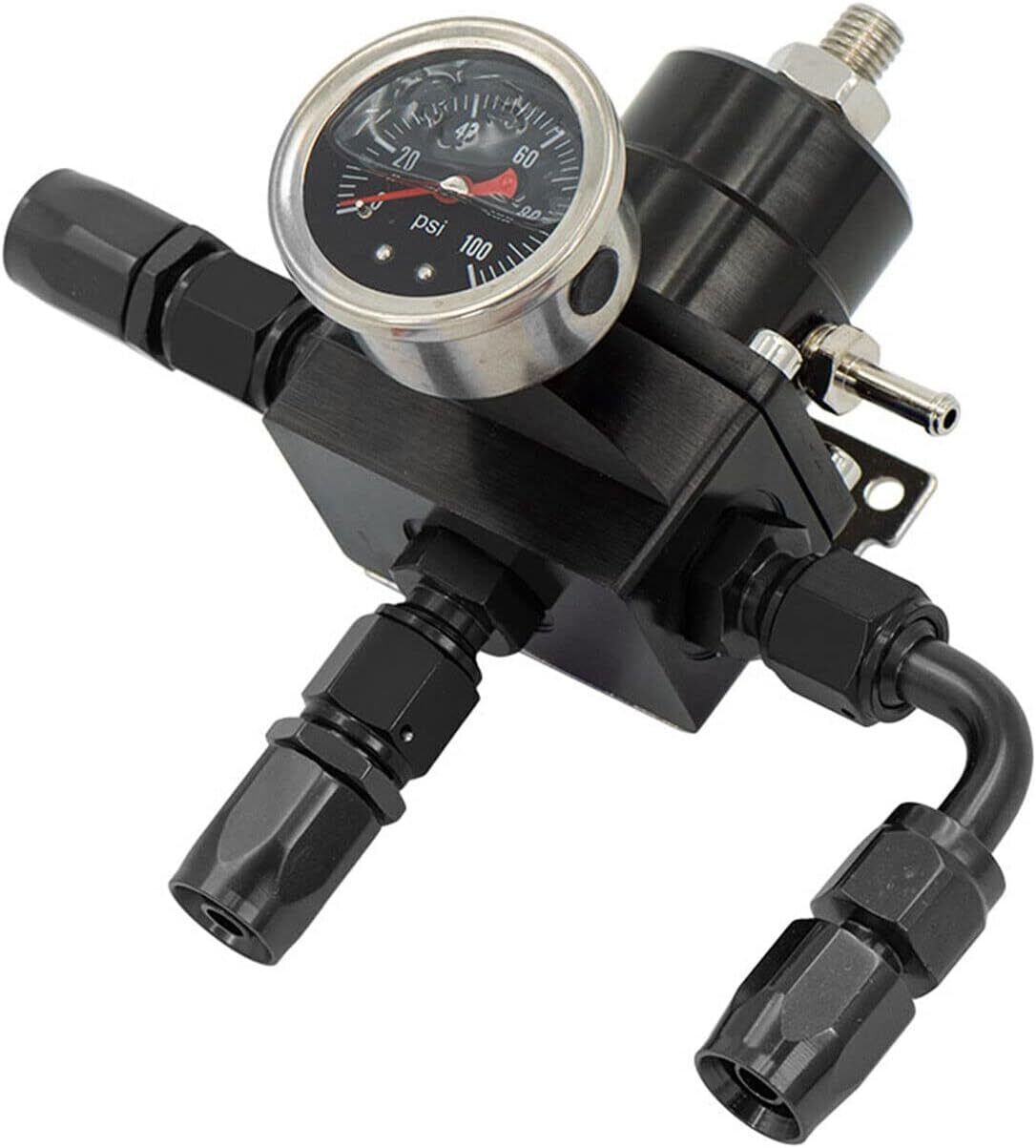 Universal Black Adjustable Fuel Pressure Regulator Kit 100psi Guage AN6 Fitting