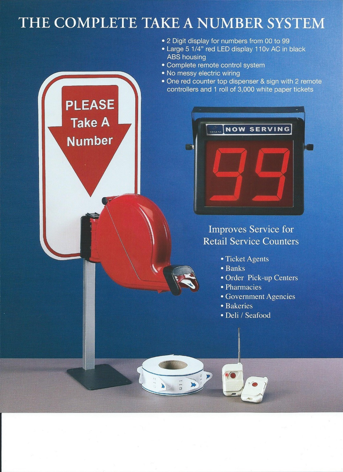2-Digit Take A Number System with Counter Top Ticket Dispenser