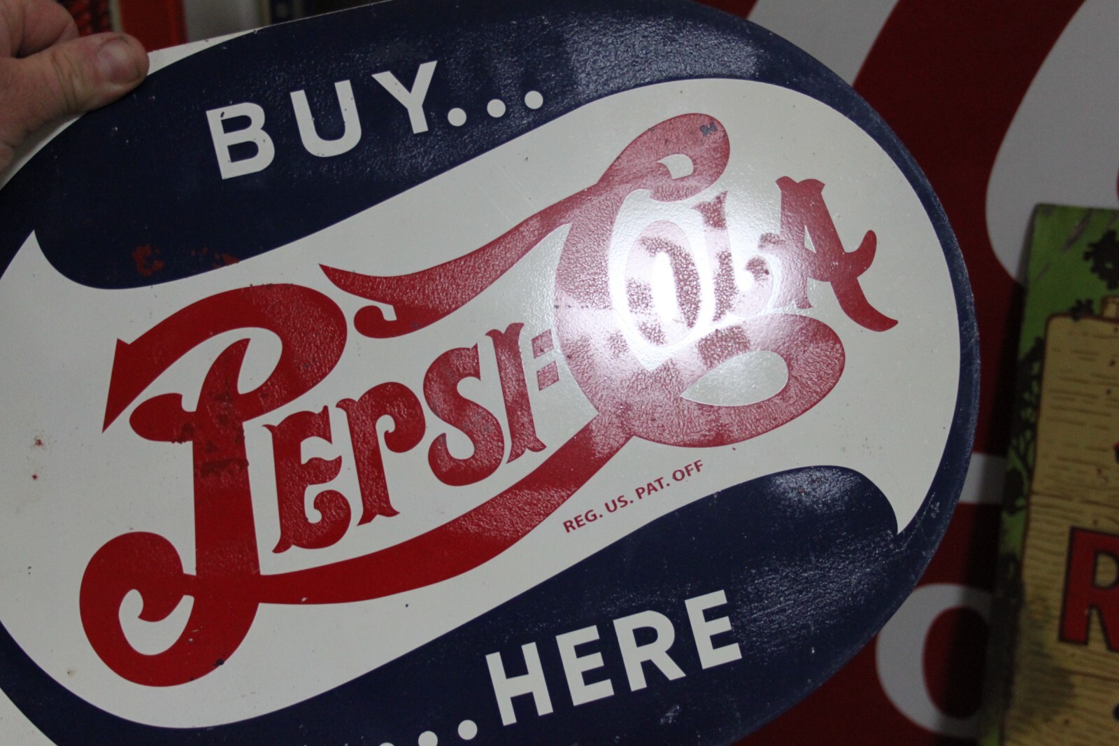 SCARCE 1944 PEPSI COLA SODA POP 2-SIDED PAINTED METAL FLANGE DEALER SIGN COKE