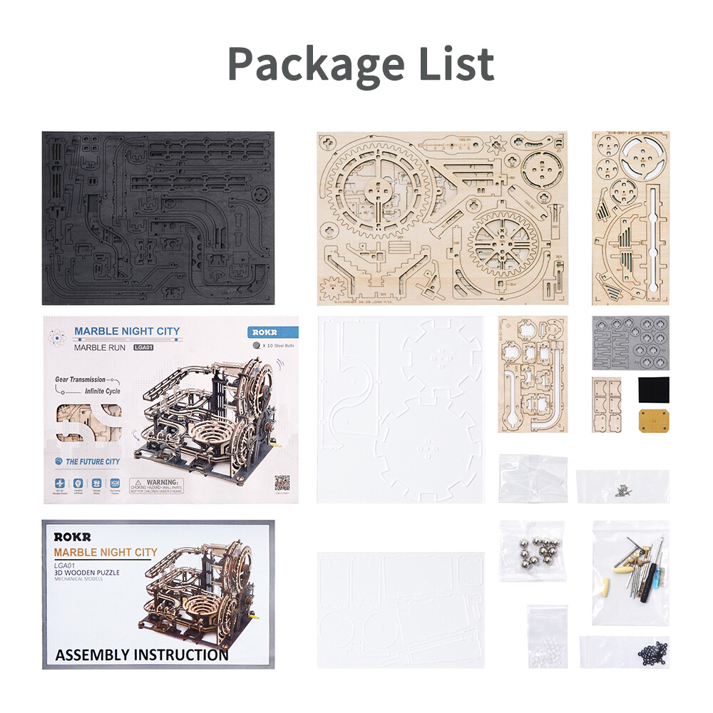 ROKR 3D Puzzle Wood Spaceport Marble Night City with Linkage Model Gift Adults