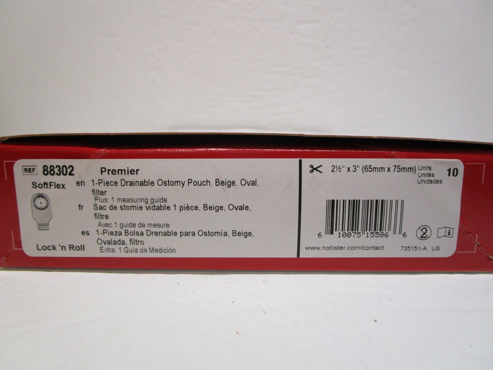 88302 Hollister 1-Piece Drainable Ostomy Pouch 2.5 x 3" (65-75mm) 10-units/box