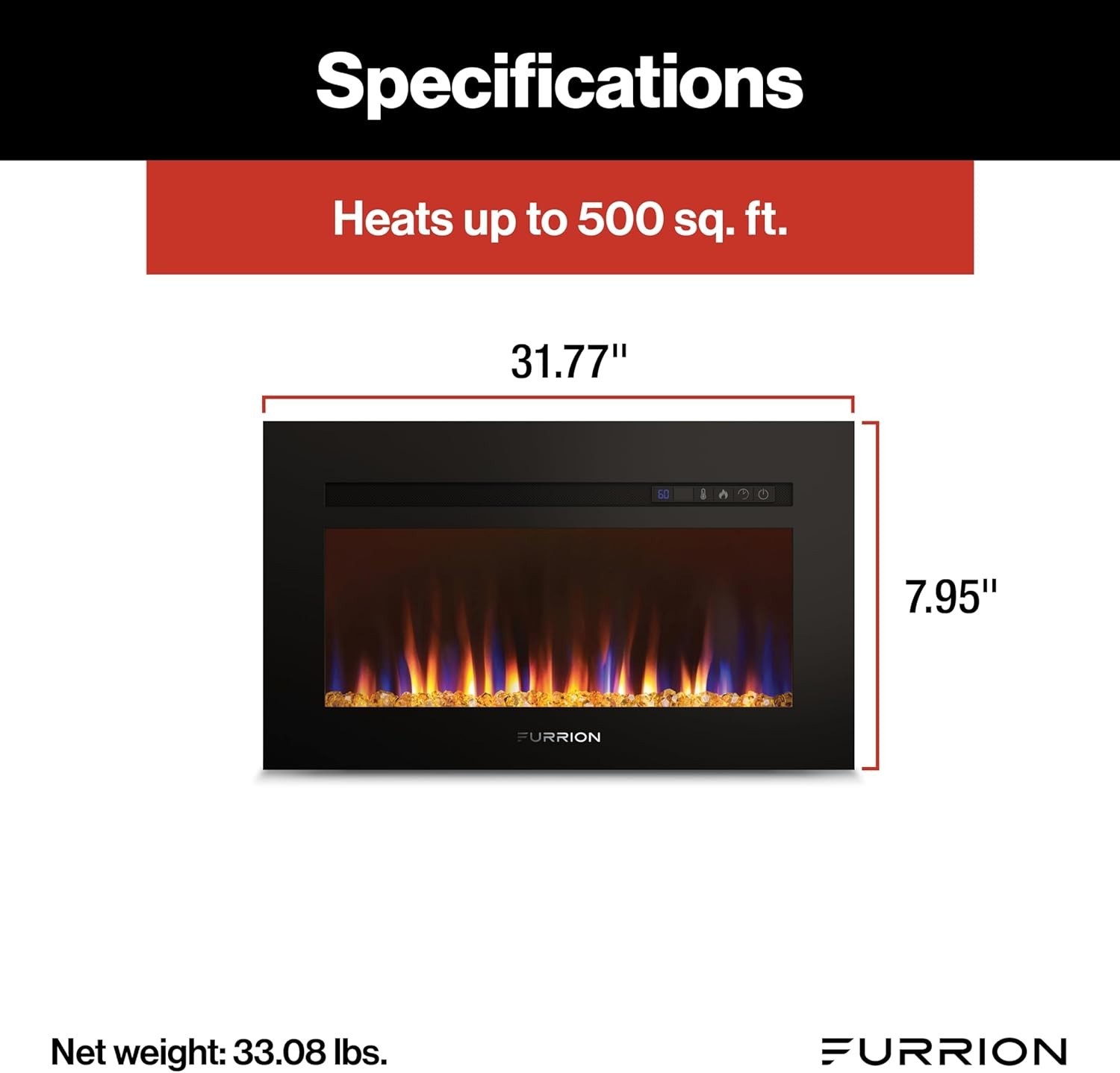 Furrion RV 30" Electric Fireplace for RV/Home -FF30SC15A-BL Lippert.