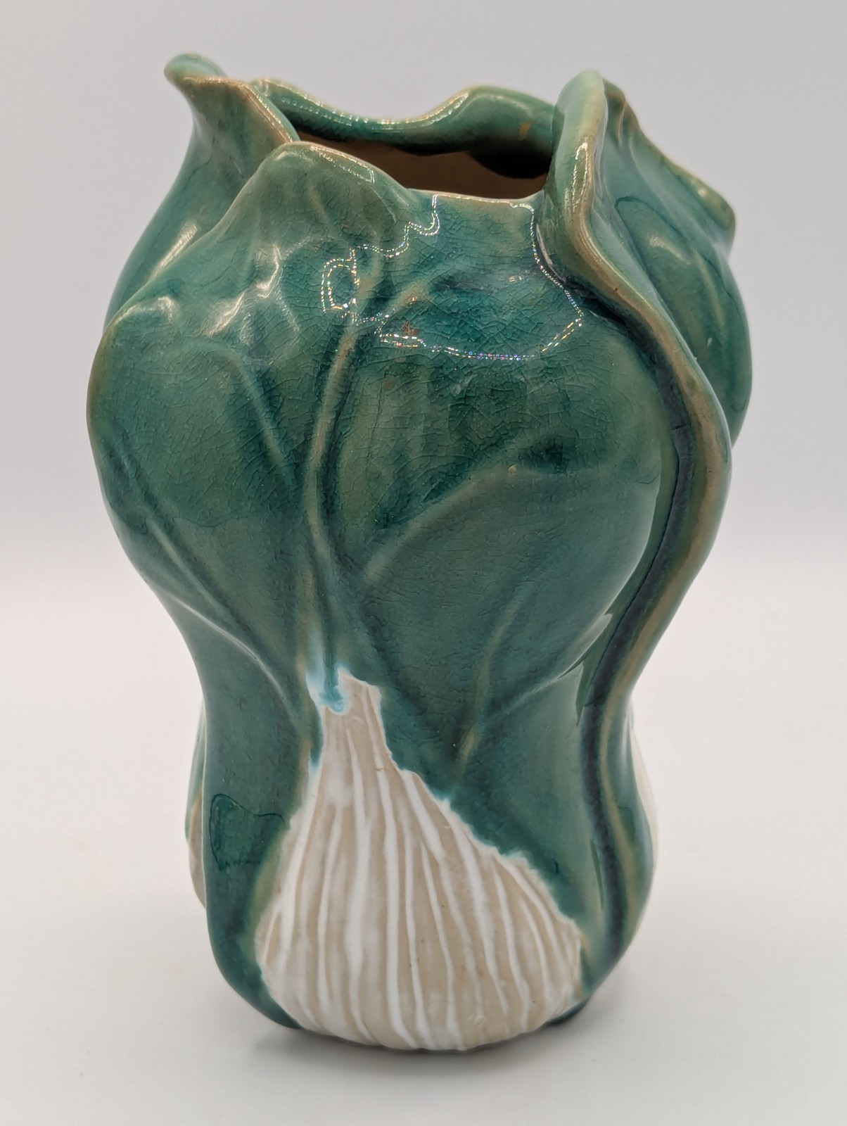Rare Vintage Chinese Bok Choy Hand-Made Ceramic 6" Vase, Mint