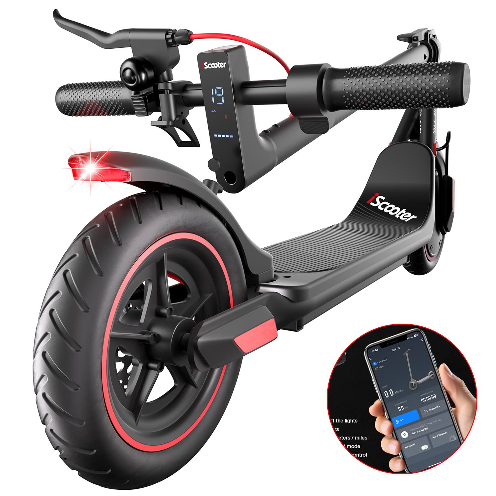 Electric Scooter Adult Folding E-Scooter 350W Long Range 19MPH Fast Speed w/ APP